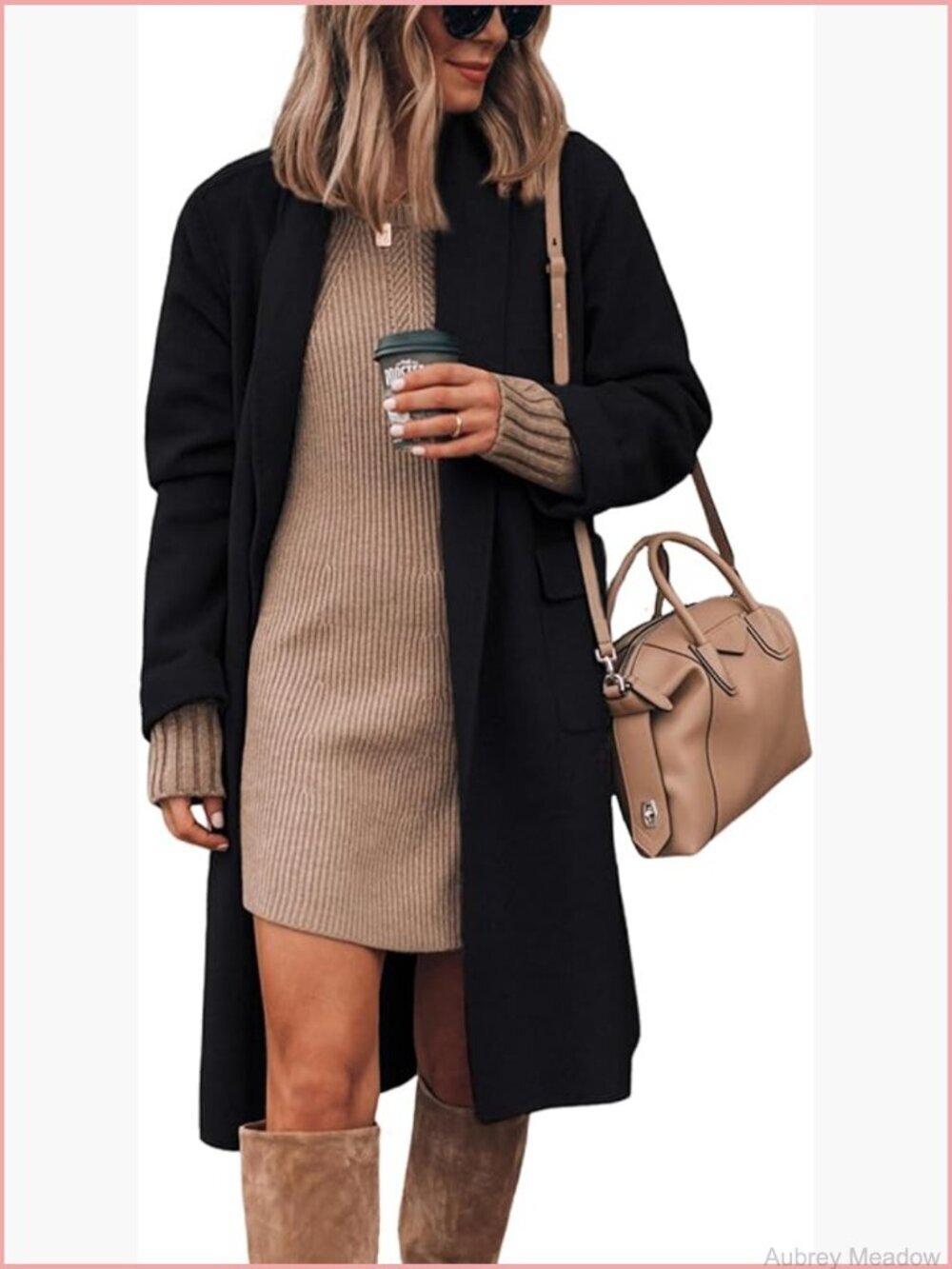 Long Cardigan Wool Coat Open Front Pockets Lapel Jacket Fall Outerwear